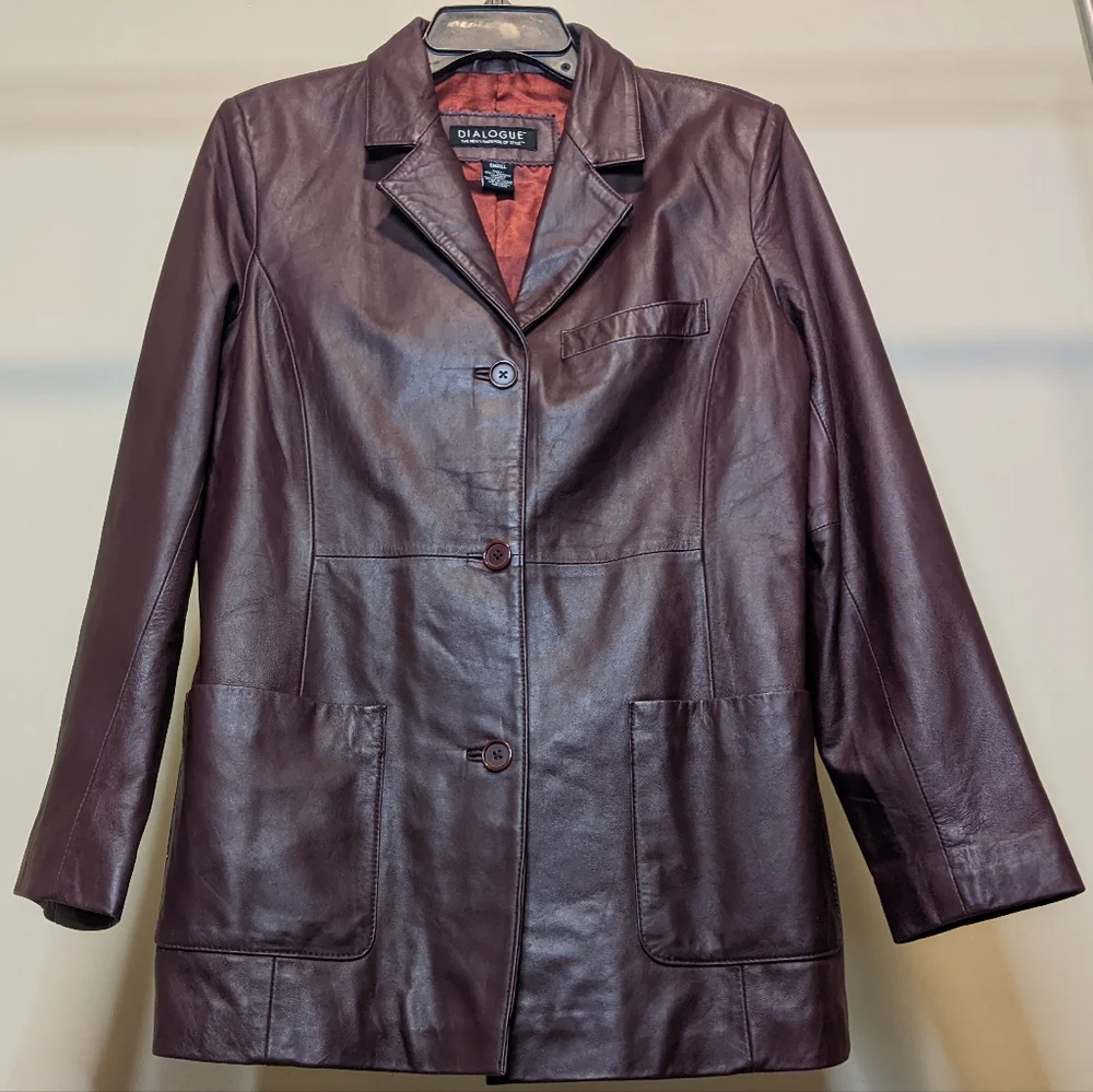 Dialogue Genuine Leather Burgundy Red Jacket Size S Woman - Picture 3 of 14